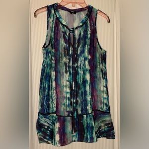 Massimo Multicolored Sleeveless Blouse Tie Neckline Size Small